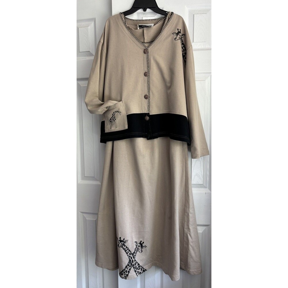 VTG 80s 90s Safari Maxi Dress & Jacket Giraffe Lagenlook Size XL (?) 2 Piece Set